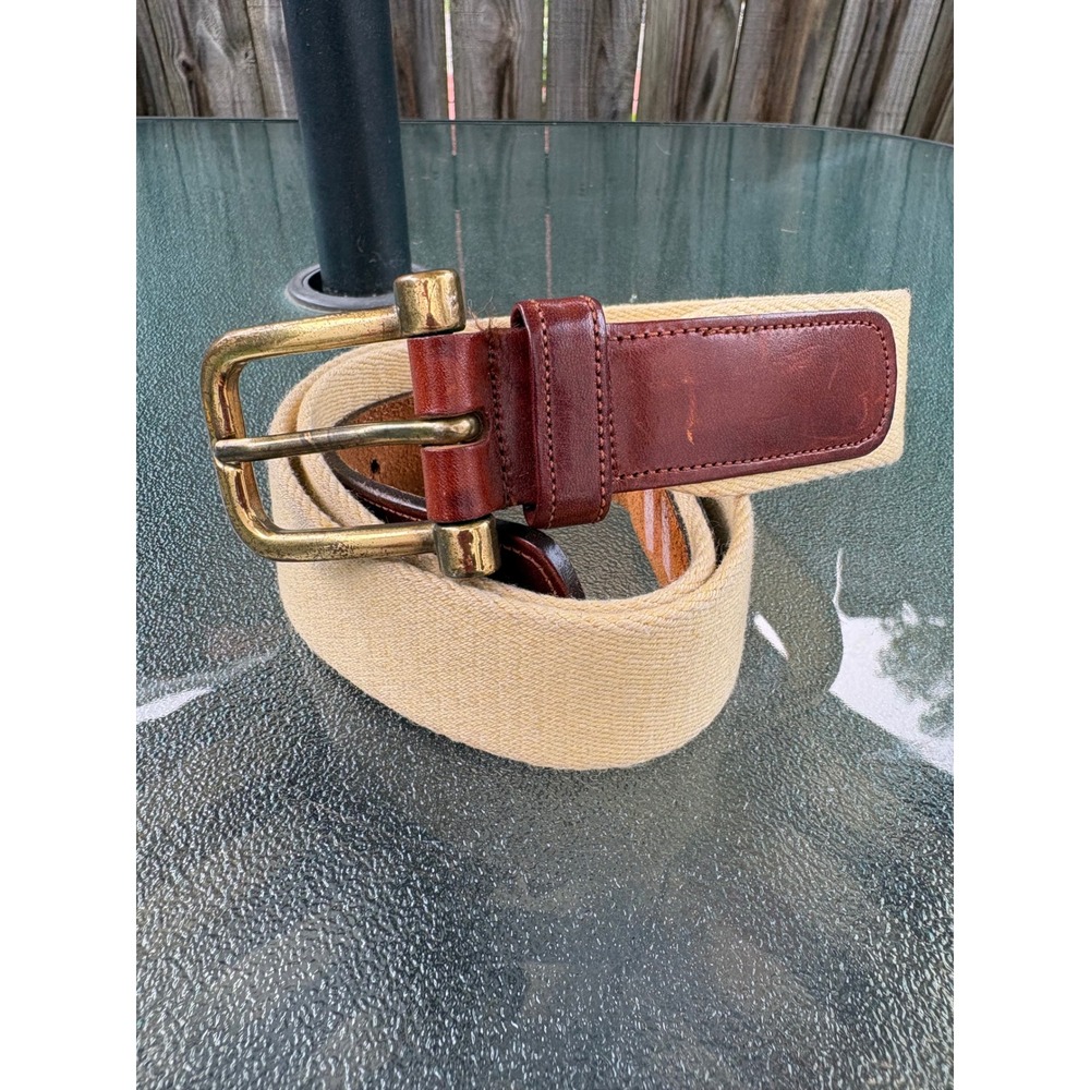 Dooney & Bourke Vintage Canvas Leather Belt Tan Brown Solid Brass Buckle 36 6212